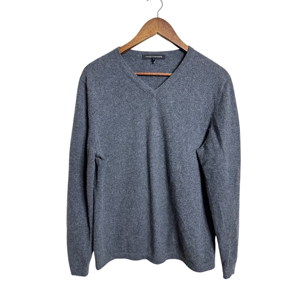 NakedCashmere 100% Cashmere V-Neck Sweater in Charcoal size L Quiet Luxury